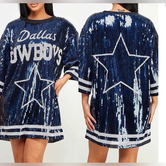 Dallas Cowboys Sequin Midi Dress - Blue - Picture 1 of 6